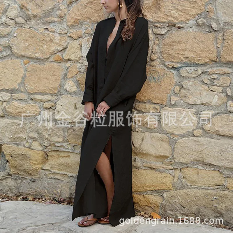 Женское платье с длинным рукавом однотонное пляжное о-вырезом лето 2019 | Женская