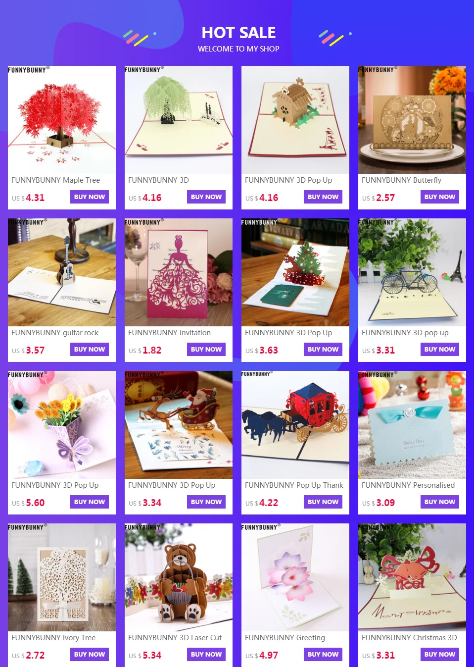 FUNNYBUNNY 3D Pop Up Санта Клаус Олень сани год поздравительная открытка Рождественская открытка