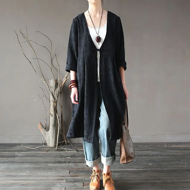 Женский однотонный тренчкот из хлопка и льна в винтажном стиле новинка 2017 модные