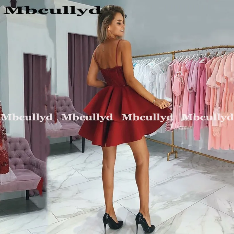 Mbcullyd платья для выпускного вечера Короткие атласные платья с аппликацией для девочек простые красные вечерние платья с v-образным вырезом для выпускного вечера
