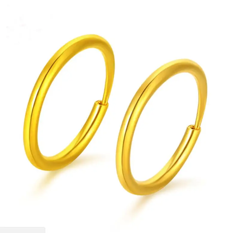 

Solid 999 24K Yellow Gold Lucky Craved Women's Circle Hoop Earrings 1.4g