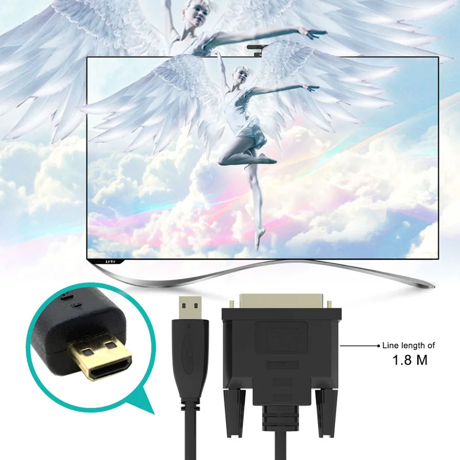 6ft 1,8 м Высокое качество микро HDMI дви кабель позолоченный кабель со штыревыми соединителями на обоих концах для подключения DVI-D DVI 24+ 1, зарядныйusb-кабель для ПК HDTV PS3 xbox DVD соединительные кабели