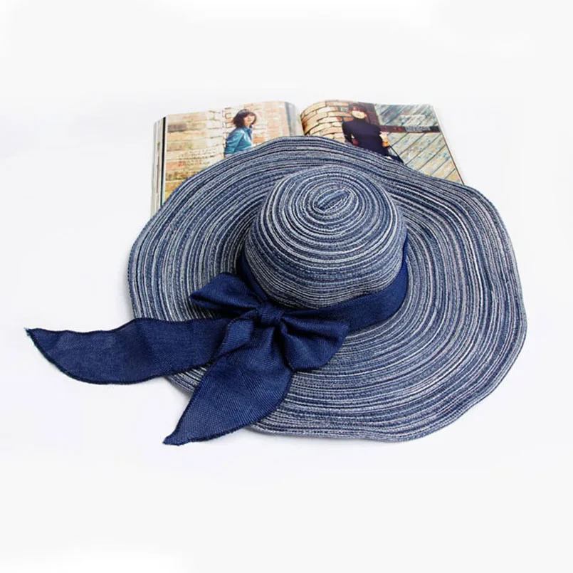 2018 Hot Sale Round Top Raffia Wide Brim Straw Hats Lady Summer Women Straps With Leisure Beach Hat Elegant Bow-knot Gorras | Аксессуары