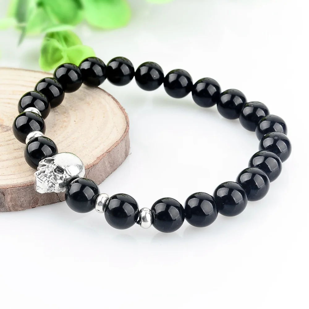 CHICVIE браслеты из натурального камня серебряного цвета с черепом для мужчин