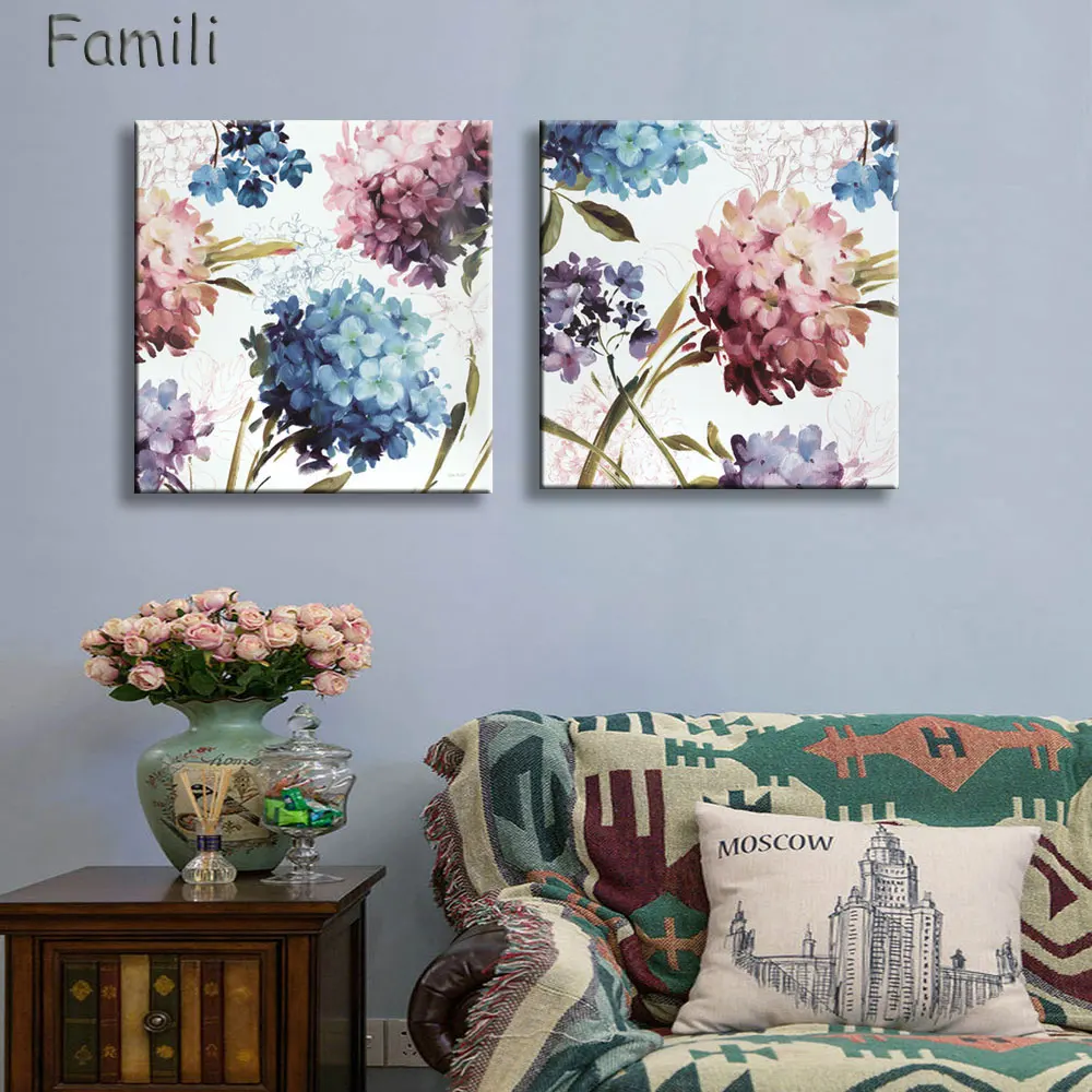 Retro Fashion 2pcs flower house ornaments children living room Decoration Canvas Painting on wall Hanging home decor unframed | Дом и сад
