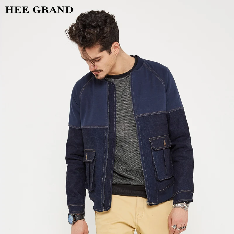HEE GRAND/2018 Новое поступление Для мужчин Модная Джинсовая куртка со стоячим