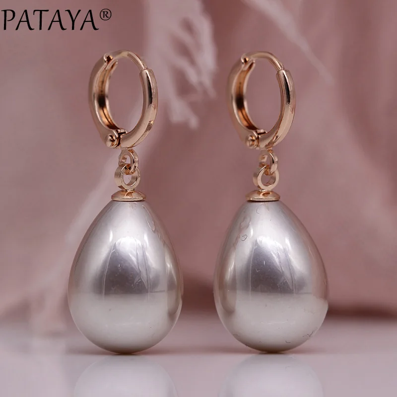 PATAYA, новые серьги в виде капель воды, жемчужные, длинные серьги, 585, розовое золото, женские модные ювелирные изделия, для свадьбы, вечеринки, простые, тонкие, большие висячие серьги