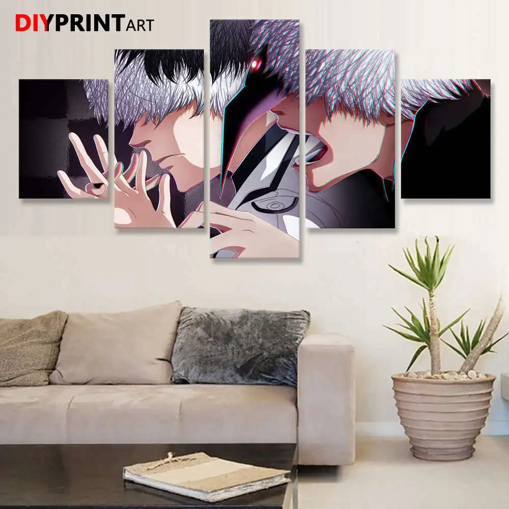 Токийский Гуль RE Haise Sasaki vs Ken Kaneki 5 шт./компл. настенная Картина на холсте украшения