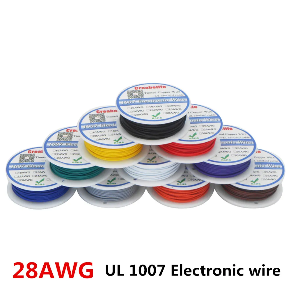 10 м/лот UL 1007 28AWG цветов Электрический провод Кабельная линия луженая медная