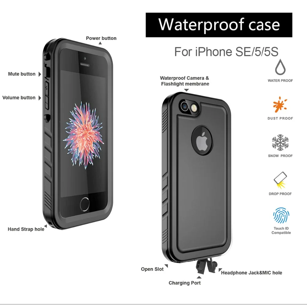 Водонепроницаемый чехол для iPhone SE 5S 5, водонепроницаемый ударопрочный защитный чехол для плавания и дайвинга