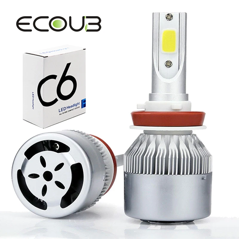 2 шт. автомобильные лампы для фар машины H4 LED H7 H1 H3 H11 9003 9005 9006 12V 72W 3800LM 6500K комплект COB