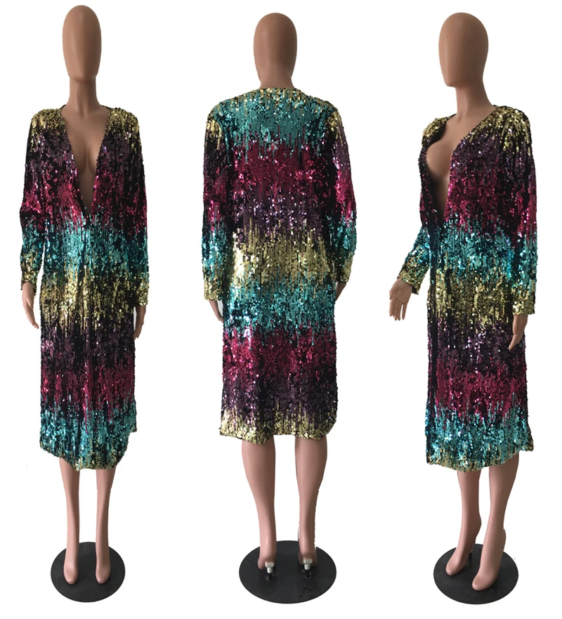 Fashion Sexy Sequined Cardigan Women Party Long Sleeve Shining Cardigans Ladies Summer Beach Casual Glitter Clubwear |