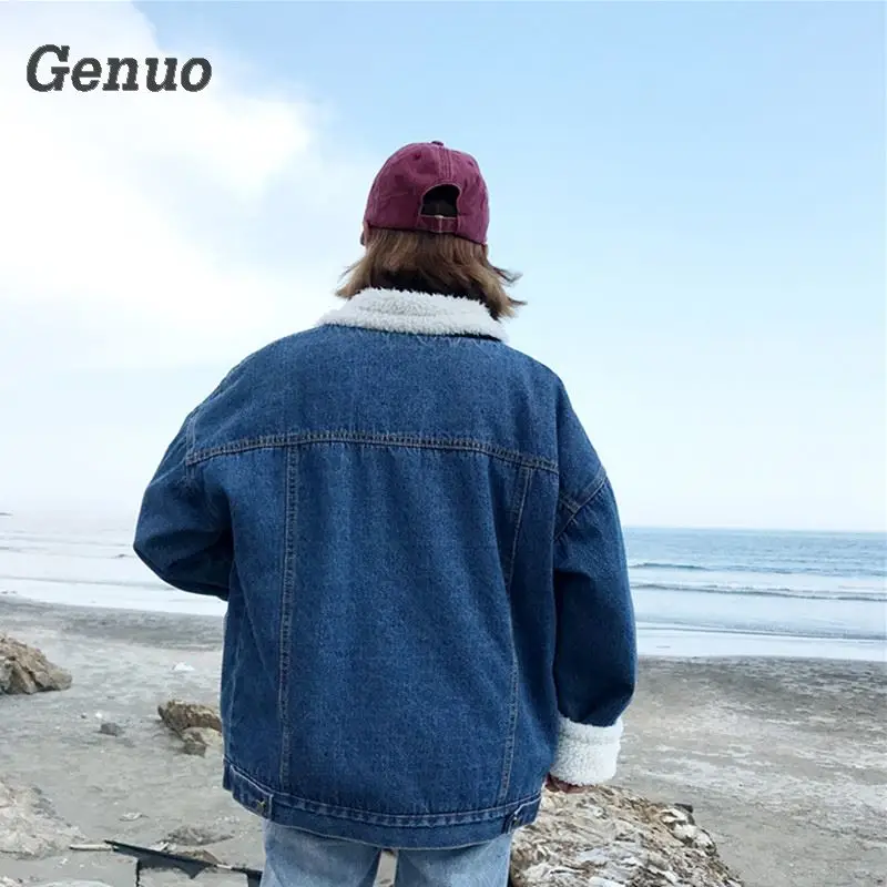 Женское Короткое шерстяное пальто Genuo куртка бомбер из джинсовой ткани на флисе