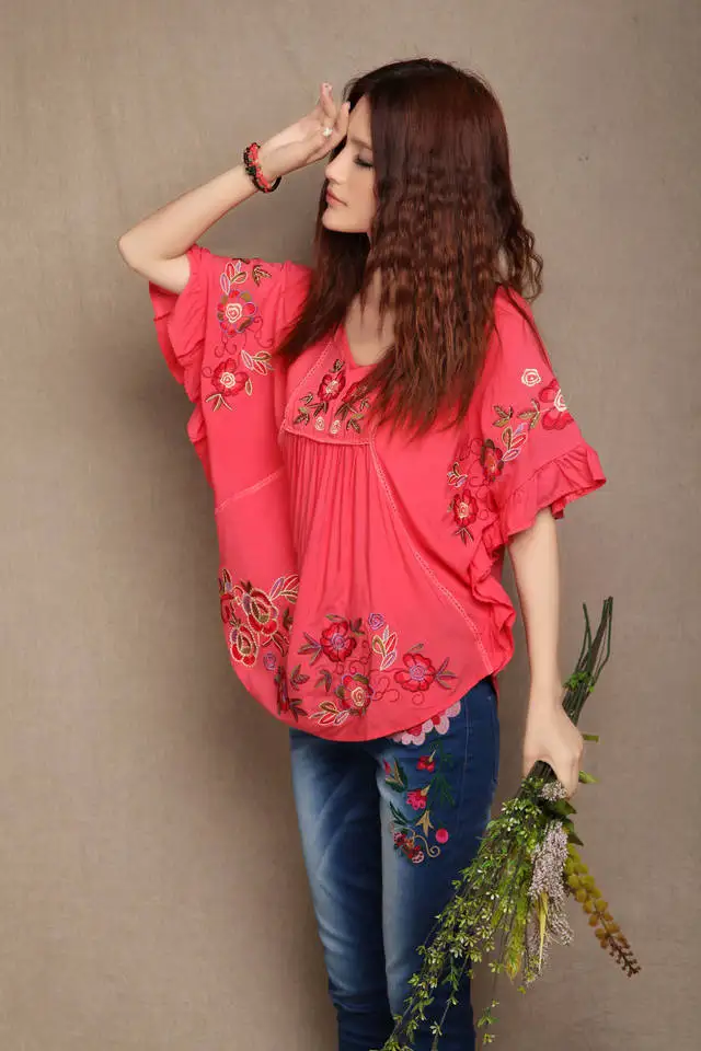 Модная винтажная Этническая свободная футболка с круглым вырезом и рукавами