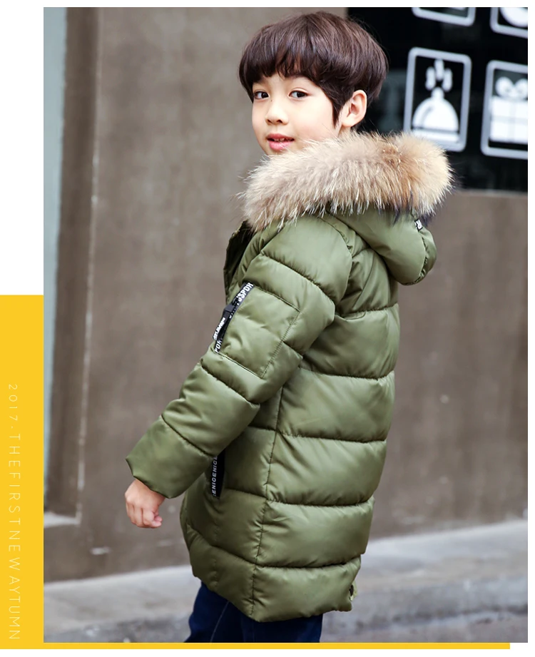 FYH/зимняя одежда для детей; куртки для мальчиков; детская теплая парка с меховым воротником; детская плотная верхняя одежда; пальто; Детский пуховик с хлопковой подкладкой