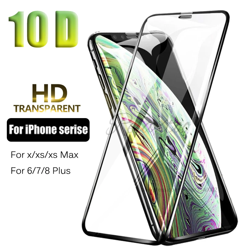 Защитное стекло закаленное 10D для iPhone X/XS Max/XR/6s/6/7/8 Plus/x/s/r/xs max|Защитные стёкла и