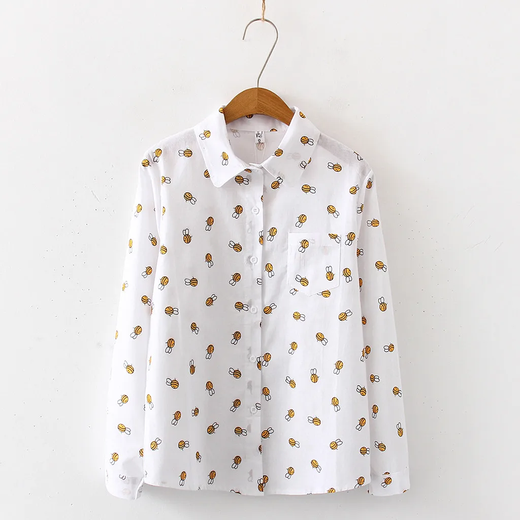 Women's Shirts Fashion Long Sleeve Cartoon Print Korean Shirt Casual Loose Blouse Elegant Blusas Femininas Camisas Mujer Tops
