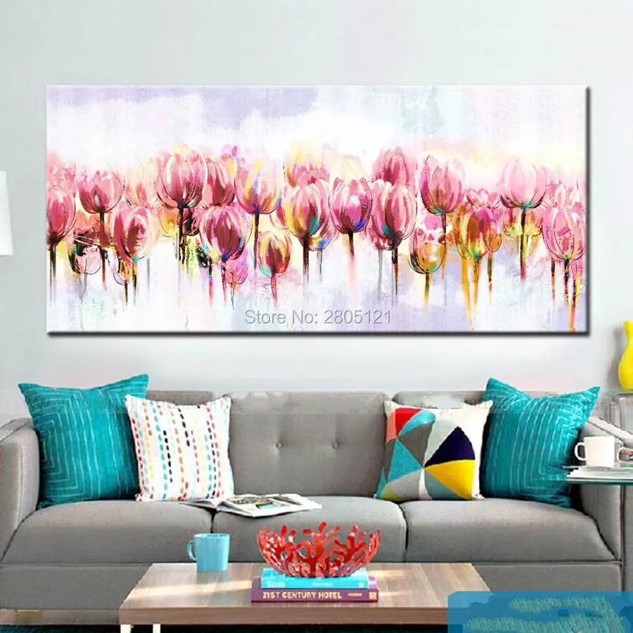 Ручная роспись абстрактные цветы Картина маслом Розовый тюльпан цветочный холст