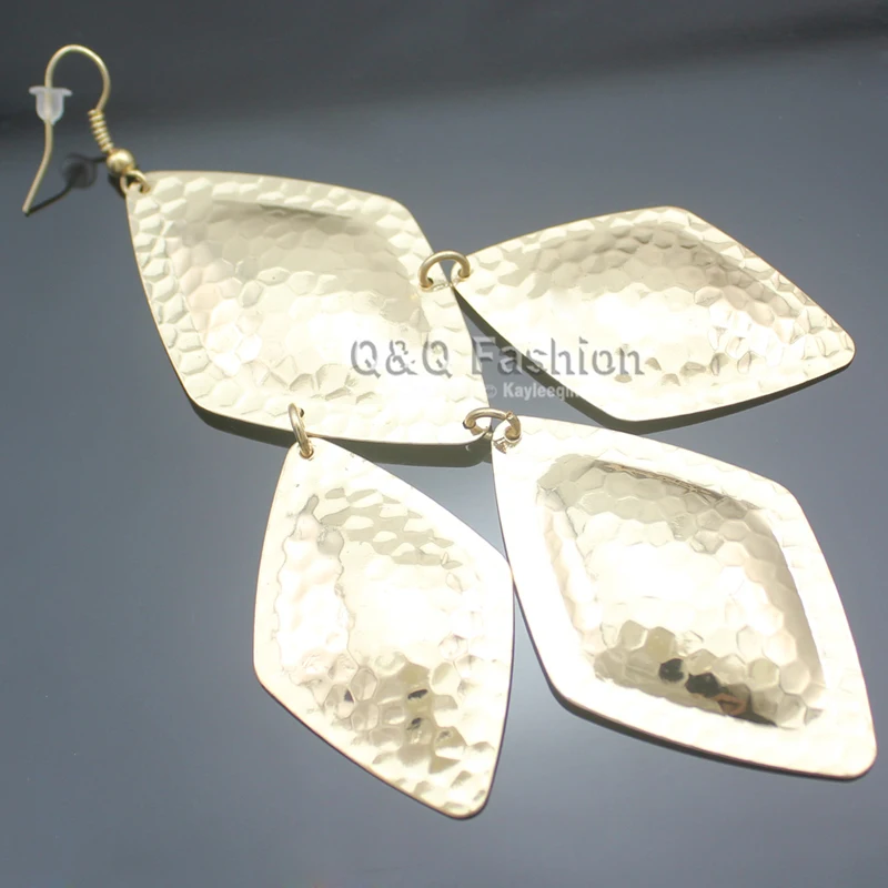 Art Deco Gold Textured Snake Puffy Rhombus Ethnic Big Dangle Earrings Gift Jewelry New | Украшения и аксессуары