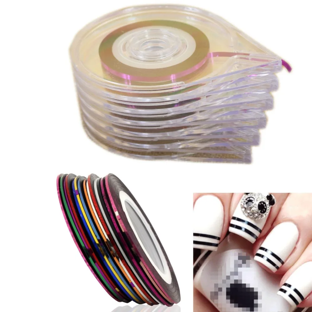 

10Mixed Colors Nail Rolls Striping Tape Line DIY Nails Tips Decoration Sticker Nails Care+6 Layer Nail Art Case Tool Box Holder