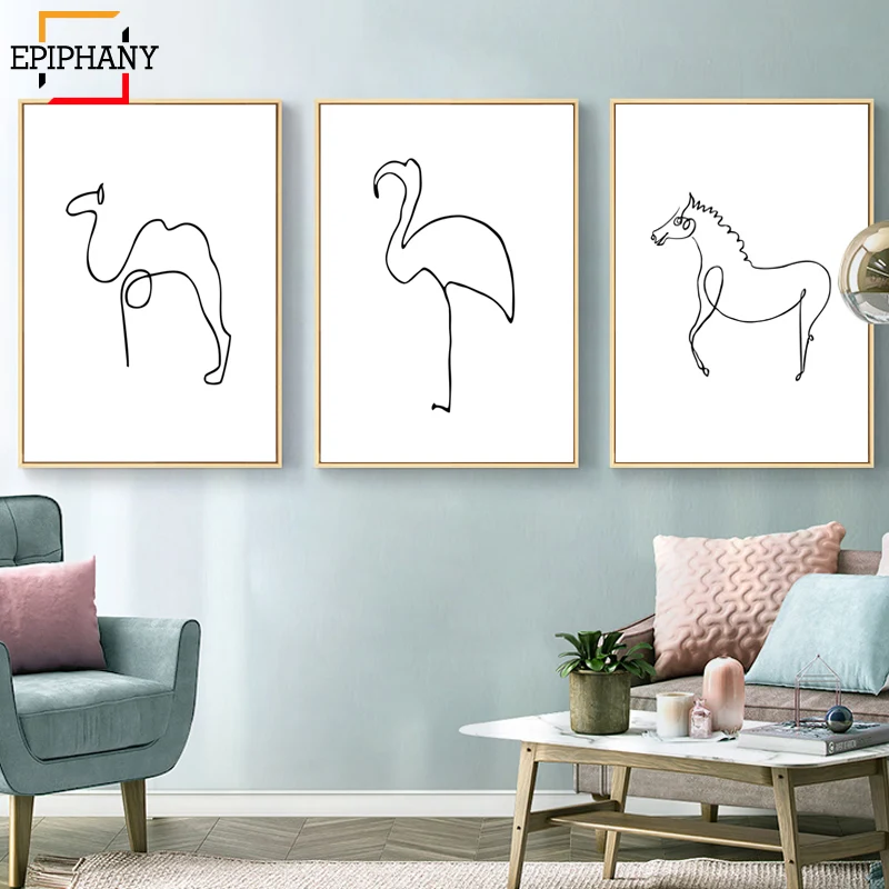 Абстрактные животные линия рисования Холст Картина Современный минималистский