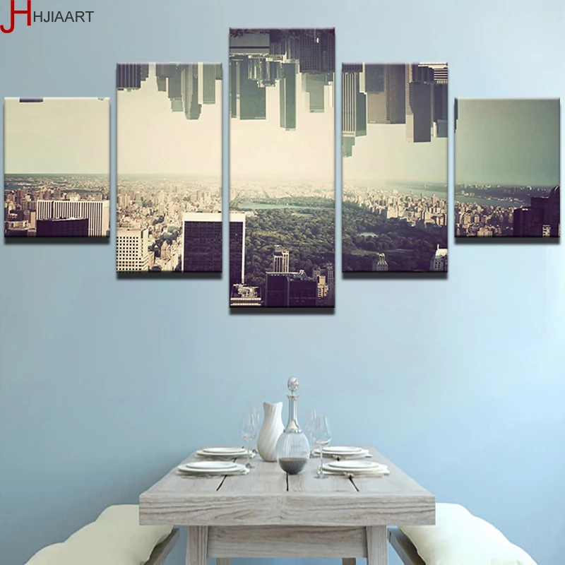 

Framework Modular Canvas HD Printed Painting Pictures Home Decor 5 Panel City Building Landscape Poster For Living Room Wall Art