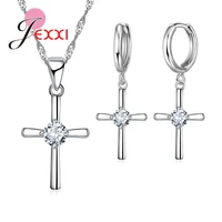 classic cross necklace earrings set for party wedding accessories women silver bridal jewelry set with zircon