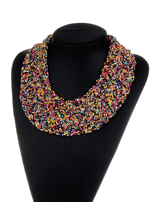 purple color choker Жини Винтажный мульти-нить с семенами бисерные Чокеры в готическом стиле плетеное ожерелье бусы Популярные нагрудник массивное бисерное ожерелье s для женщин - Окраска металла: purple color choker