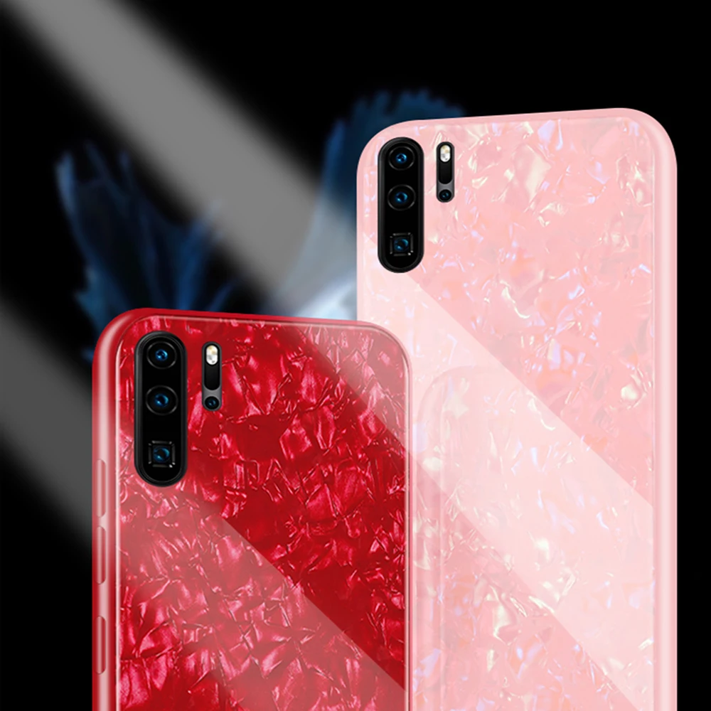 Задняя крышка из закаленного стекла для Huawei P30 20 10 Pro Plus Mate Bling Conch Глянцевая