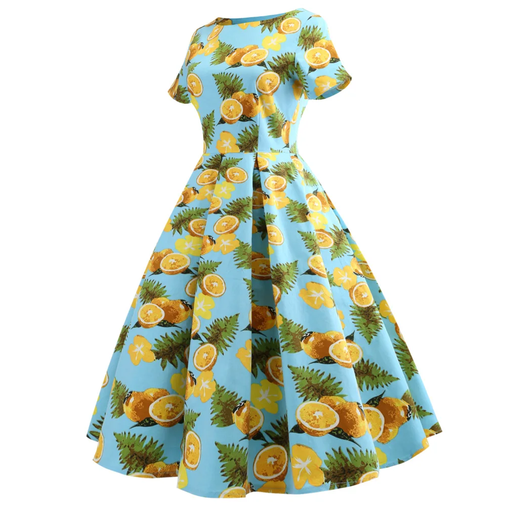 Kenancy женское платье с лимонным принтом винтажное лето осень пин ап Feminino Vestidos 50 s