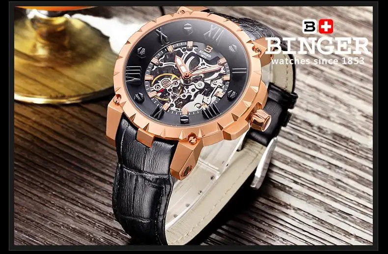 

Switzerland BINGE watches men luxury brand mechanical hand wind full stainless steel Wristwatches water resistant B-5032-14