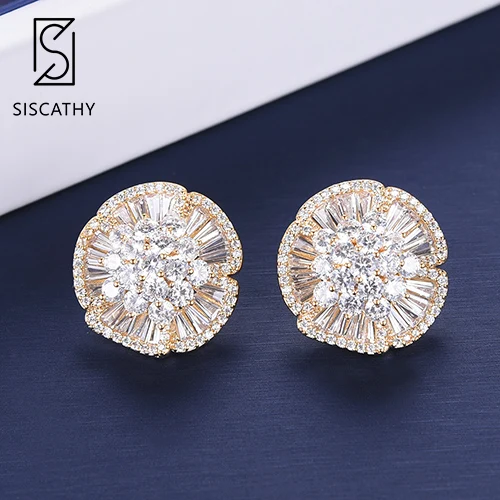 Gold SISCATHY милые женские цветочные серьги-гвоздики корейские ювелирные серьги с кубическим циркониевая инкрустация Серьги pendientes mujer moda - Окраска металла: Gold
