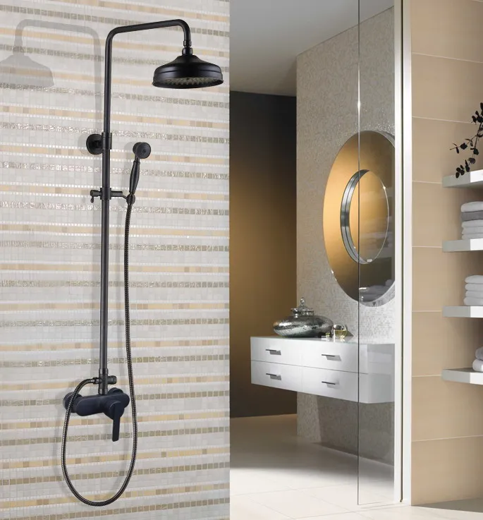 Черный латунный кран с одной ручкой для ванной комнаты 8 дюймов круглый смеситель