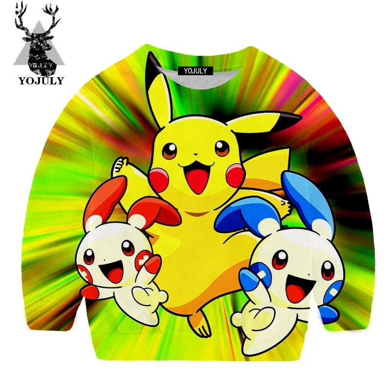 YOJULY/Новинка года; Kawaii Pokemon Harajuku; детские толстовки с 3D-принтом; новая одежда для мальчиков и девочек-подростков; Топ аниме; длинный рукав; SW14