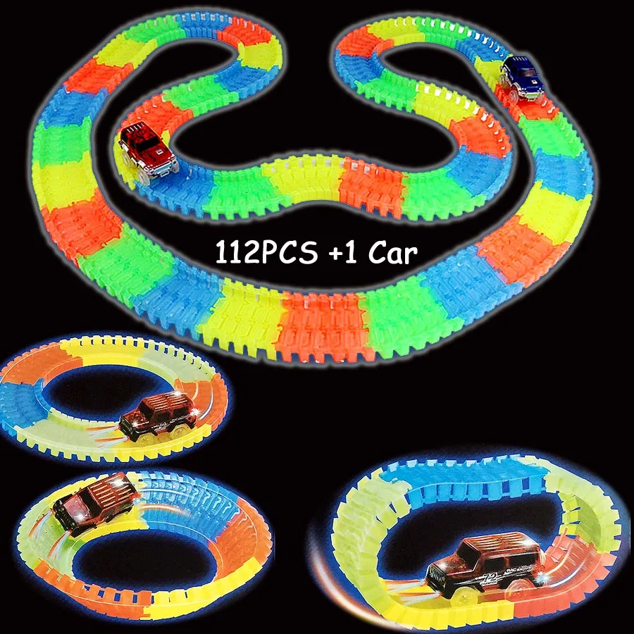 112PCS 1 Car Светящийся гоночный трек изгиб Flex светится в темноте Ассамблеи Игрушка 112/160/256/300 шт Слот Гоночный трек+ 1 шт. светодиодный машинка-Головоломка Развивающие игрушки - Цвет: 112PCS 1 Car