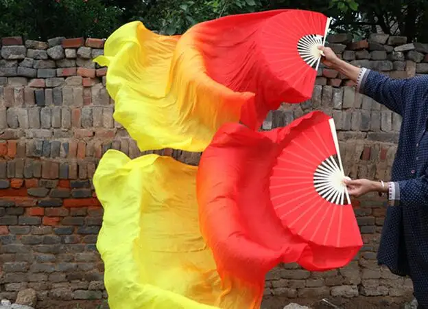 Оптовая продажа веер для танца живота из натурального шелка Фата китайских