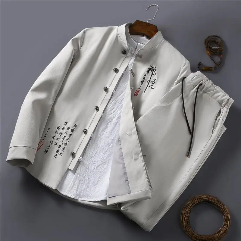 Однобортный пиджак-туника китайского типа с длинным рукавом и брюки 4XL Свадебный