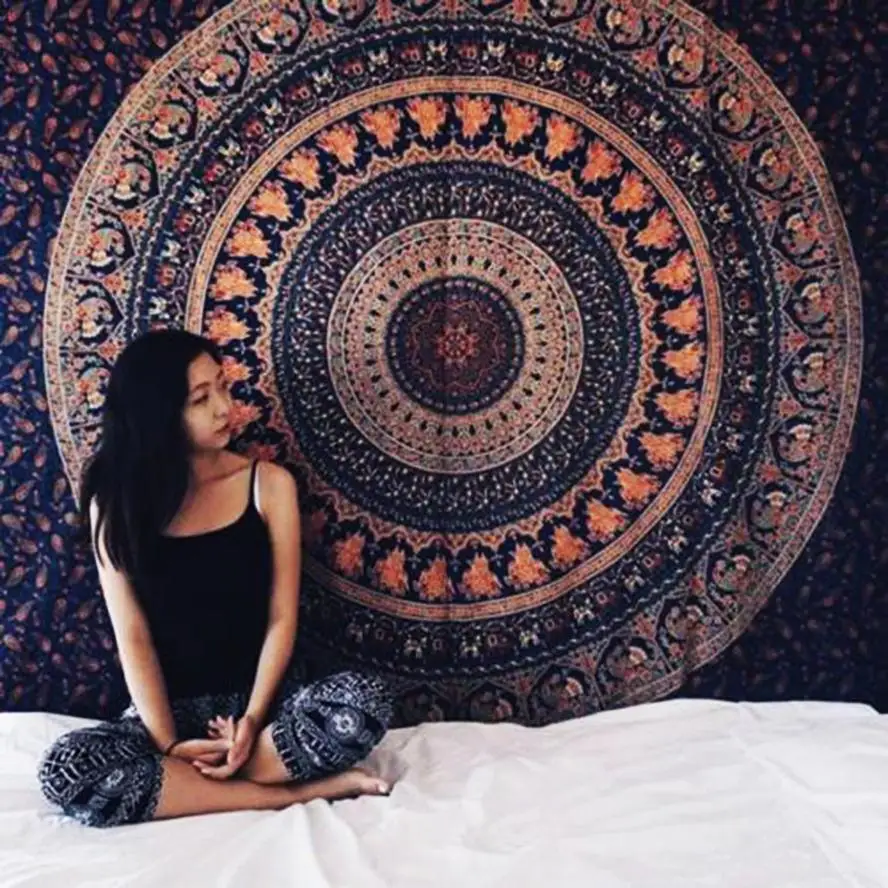 Large Mandala Indian DecorTapestry Wall Hanging Hippie Bohemian Beach Towel Polyester Thin Blanket Yoga Shawl Mat | Дом и сад