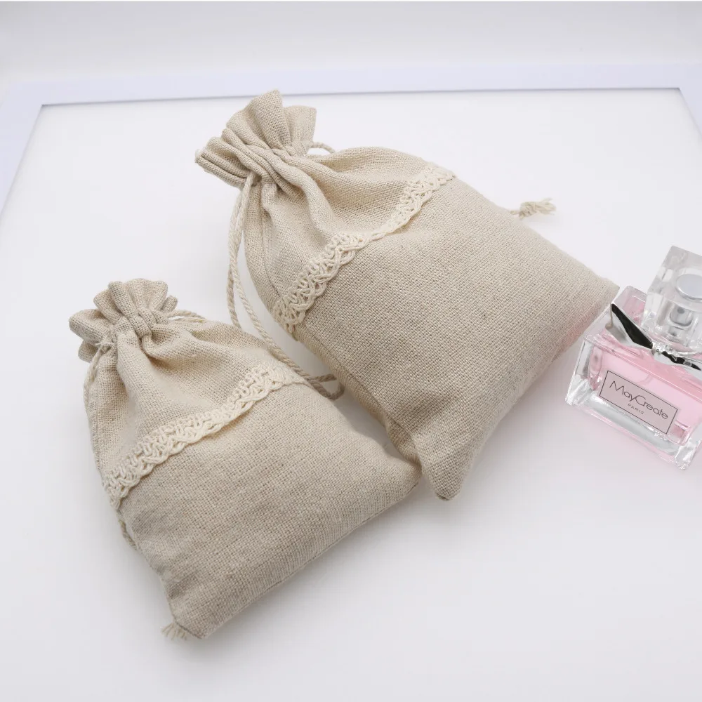 

5PCS 2sizes Nature Cotton Cloth Gift Jewelry Bags Lace Sweet Drawstring Bags For Cute Jewelry Packing Storage Package Bag