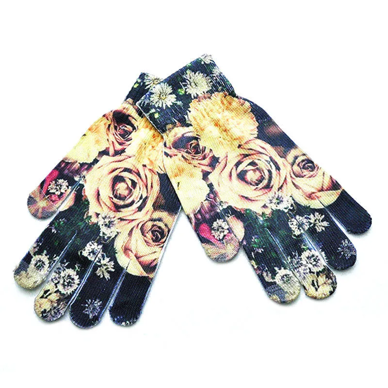 rose flower Новые зимние теплые женские и мужские перчатки с сенсорным экраном, мягкие перчатки с 3D-принтом в виде кошачьей собаки, фруктового торта, сенсорные перчатки - Цвет: rose flower