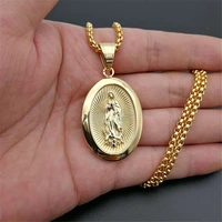 hip hop iced out big virgin mary necklaces pendants gold color stainless steel chain for women christian jewelry madonna n1368
