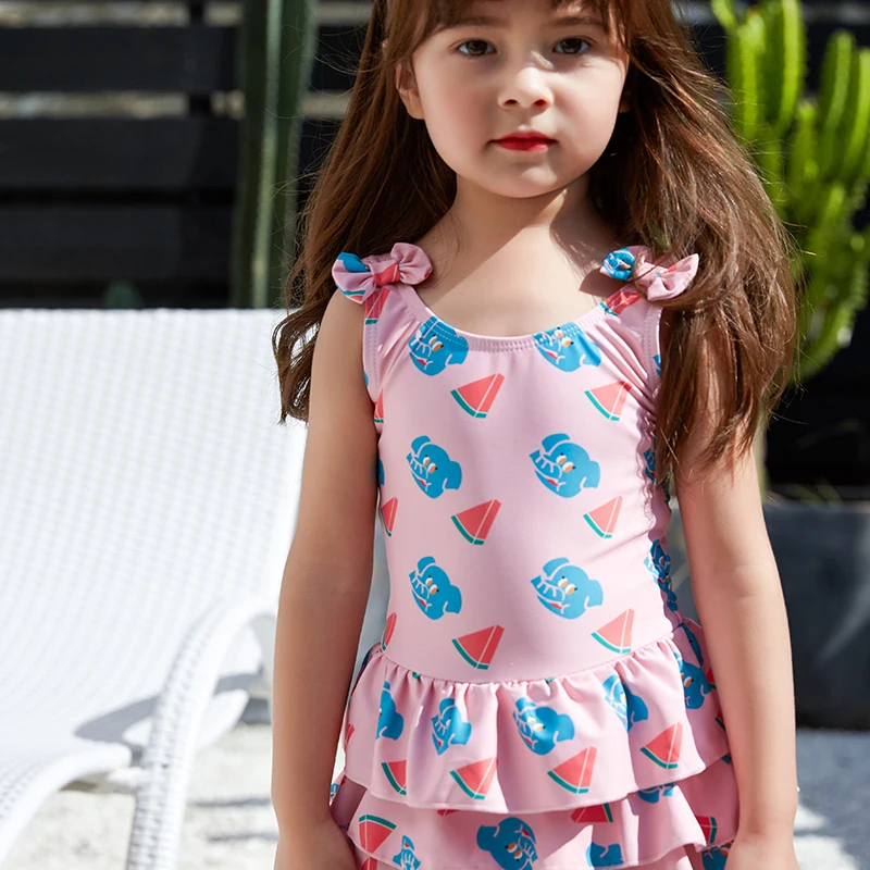 Детская тайский купальный костюм с принтом для девочек бантом и оборками детей