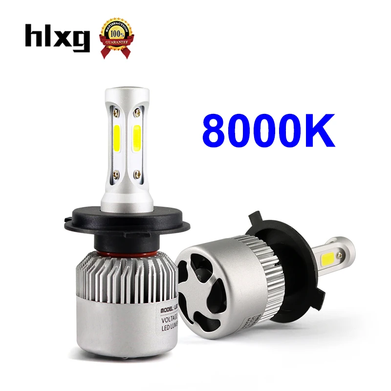 Hlxg 2 Pces Автомобильные светодиодные лампы 8000K Bule белый 8000LM 72 Вт 12 В H4 Светодиодные