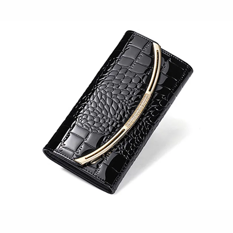 Женский вечерний клатч из натуральной кожи модный длинный кошелек лакированной