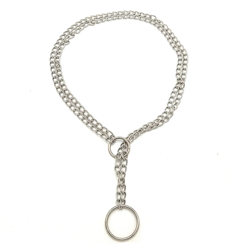 Колье с двойной цепью колье БДСМ без шеи серебристый цвет хип хоп рэппер панк