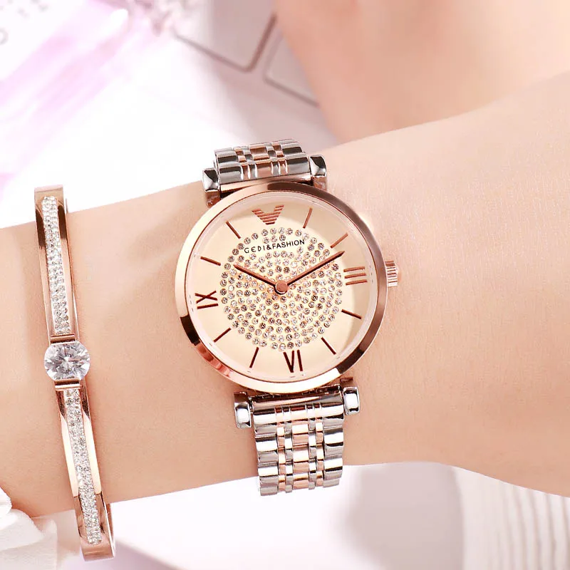 Rosegold GEDI Модные женские кварцевые часы лучший бренд женские часы Роскошные наручные часы золотые простые reloj mujer - Цвет: Rosegold