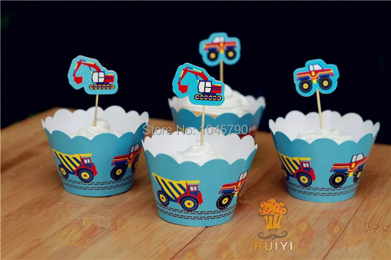 24Pcs The Truck Series Cupcake Wrappers Decoration Birthday Party Favors With Topper Pick Supplies | Дом и сад