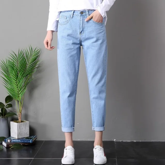 Light Blue Винтажные повседневные женские джинсы для женщин в стиле бойфренд обтягивающие джинсы женские черные джинсы для мам размера плюс прямые женские брюки - Цвет: Light Blue