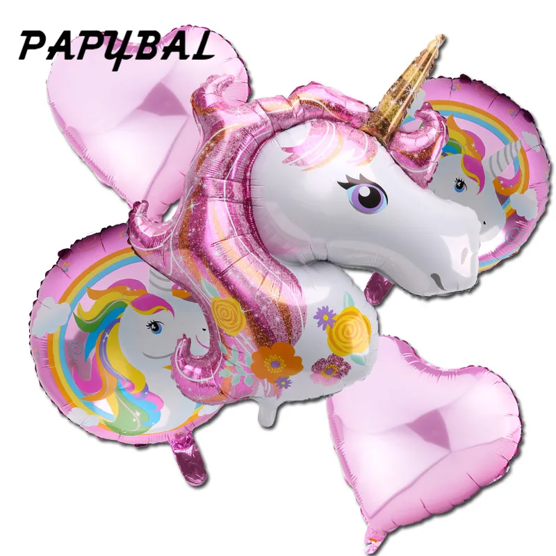 Unicorn Set E 1 шт 3D фольгированные воздушные шары-единороги радужные Детские воздушные шары для дня рождения 55*58 см вечерние воздушные шары из гелиевой фольги - Цвет: Unicorn Set E