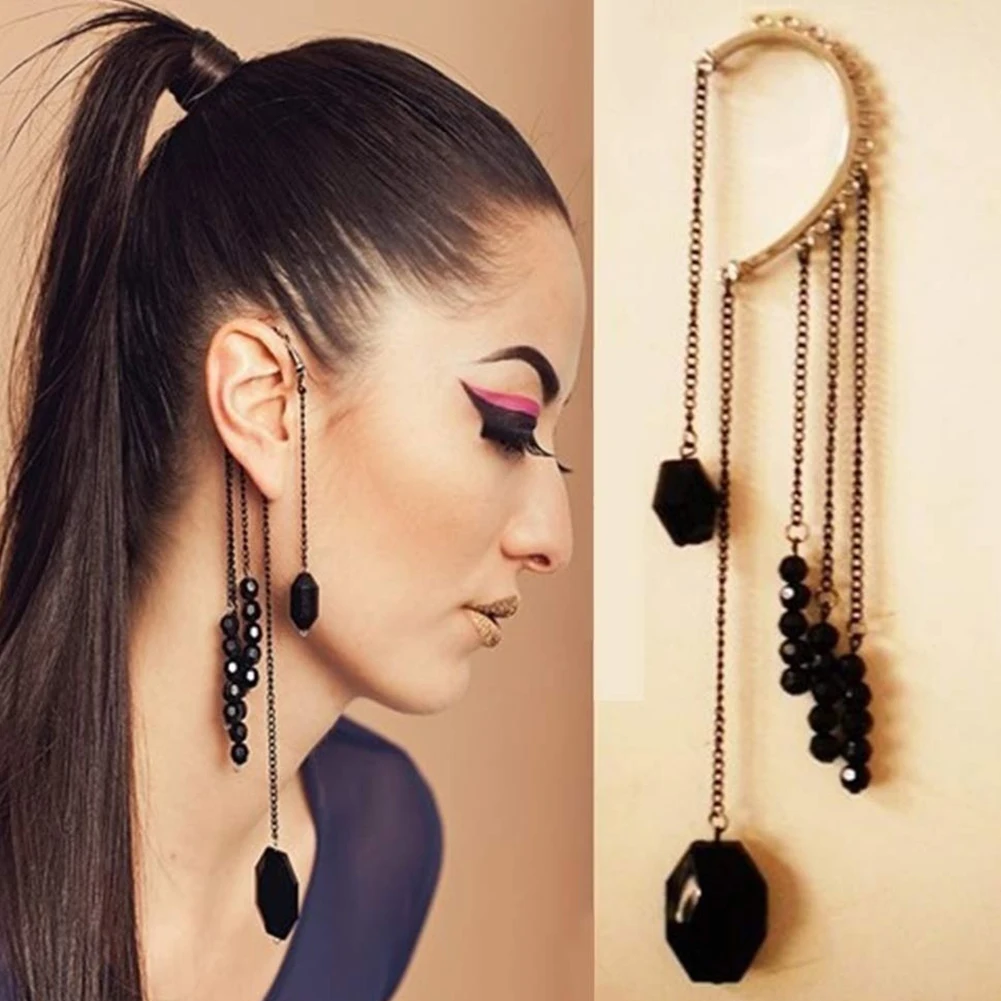 

Fashion 1Pc Women Vintage Long Tassel Bead Earring No Piercing Ear Jacket Party Jewelry Gift